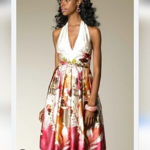 ADRIANNA PAPELL Halter Dress Floral Sequin Silk Gown Size 14